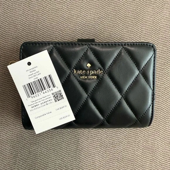 Kate Spade Black Quilted Leather Wallet Brand New with Tags - Picture 1 of 9